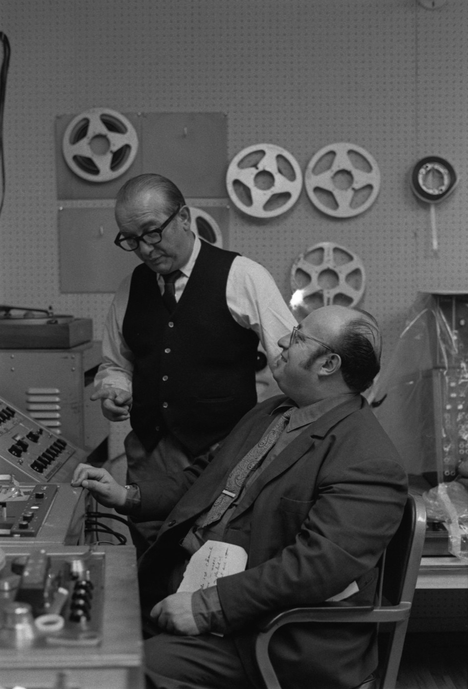 Carroll Bratman and Jean-Jacques Perrey in Perrey’s electronic music studio at Carroll Music, New York City, mid 1960s. Photo by Martin Cohen.