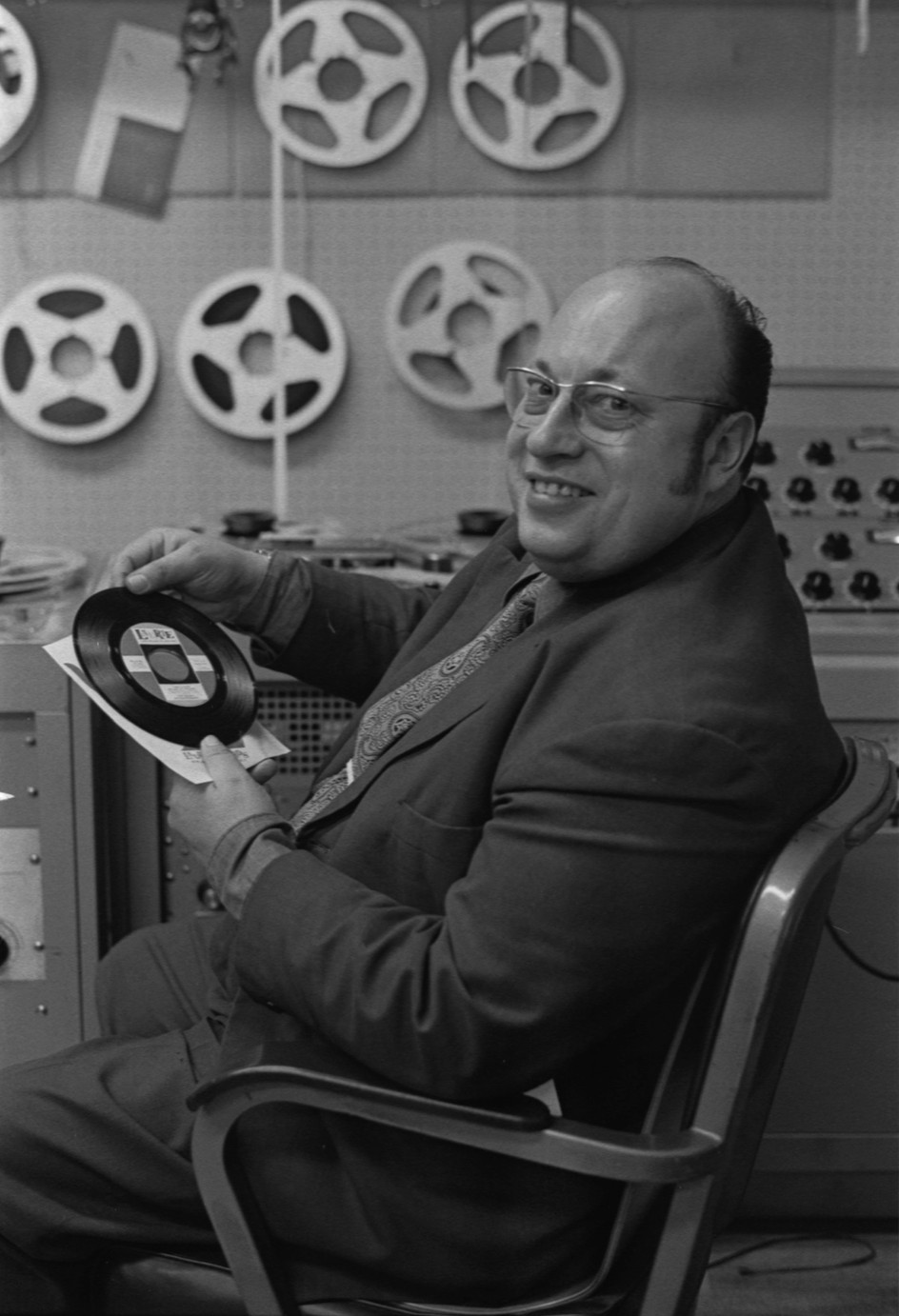Jean-Jacques Perrey in his electronic music studio at Carroll Music, New York City, circa 1967. Photo by Martin Cohen.
