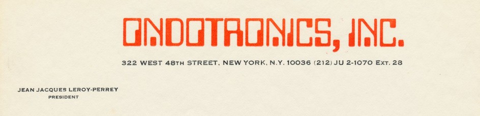 Letterhead for Jean-Jacques Perrey’s late 1960s advertising music company Ondotronics Inc.