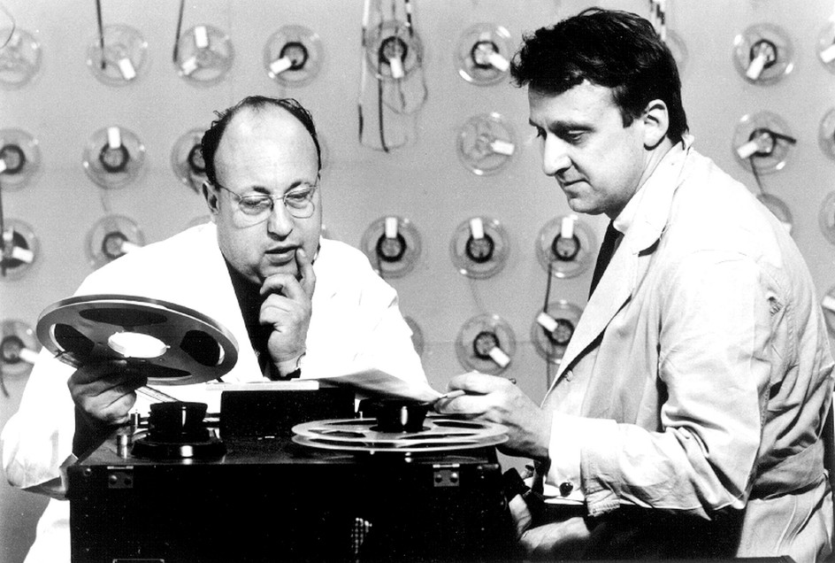 Gershon Kingsley and Jean-Jacques Perrey in Perrey’s electronic music studio at Carroll Music, New York City. Photograph by David Gahr, 19 May 1966 for the Vanguard Records album The In Sound From Way Out!