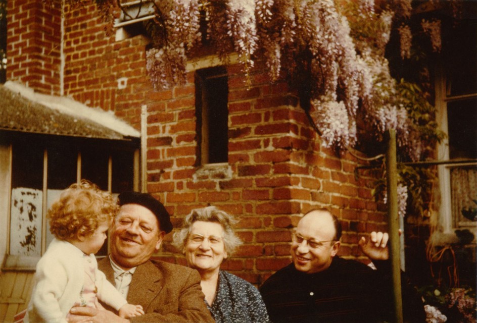 Jean-Jacques Perrey with his parents Charles Leroy and Gilberte Geoffroy, child unknown, early 1960s.
